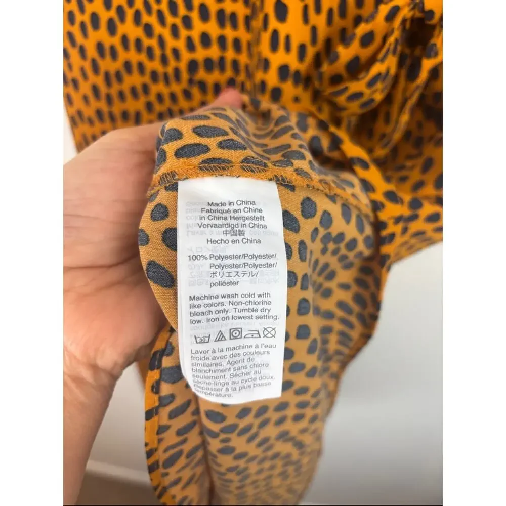 J.Crew Animal Print Wrap Dress Orange Black Cheetah Short Sleeve Size 4 Office